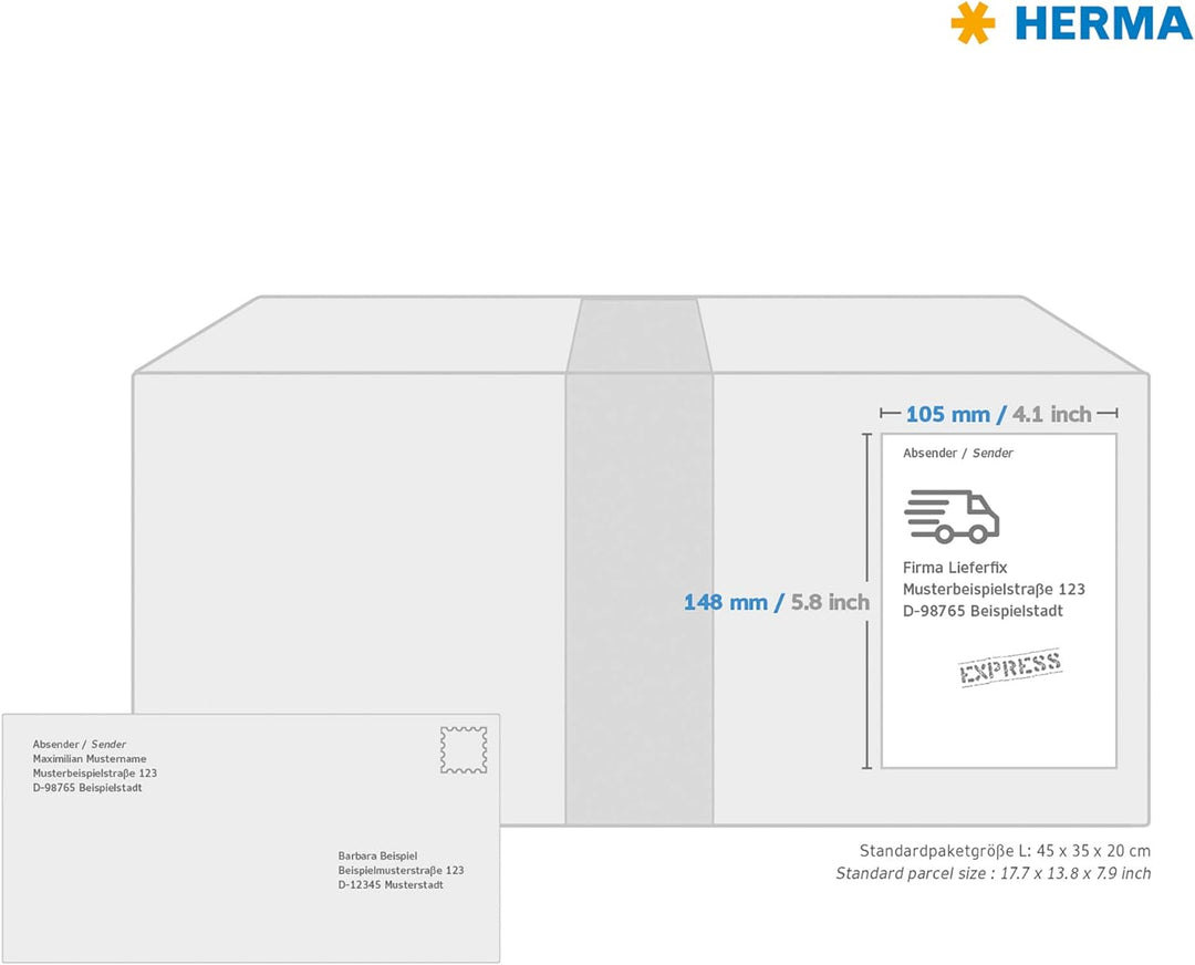 HERMA 4398 Farbige Etiketten blau, 100 Blatt, 105 x 148 mm, 4 Stück pro A4 Bogen, 400 Aufkleber, sel