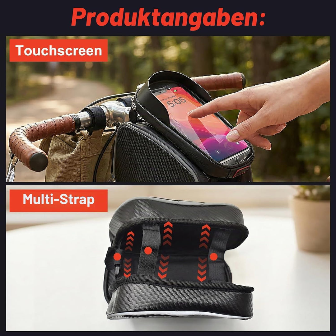Fahrrad Rahmentasche, Wasserdicht Fahrrad Lenkertasche Oberrohrtasche Bikepacking mit TPU Sensitivem
