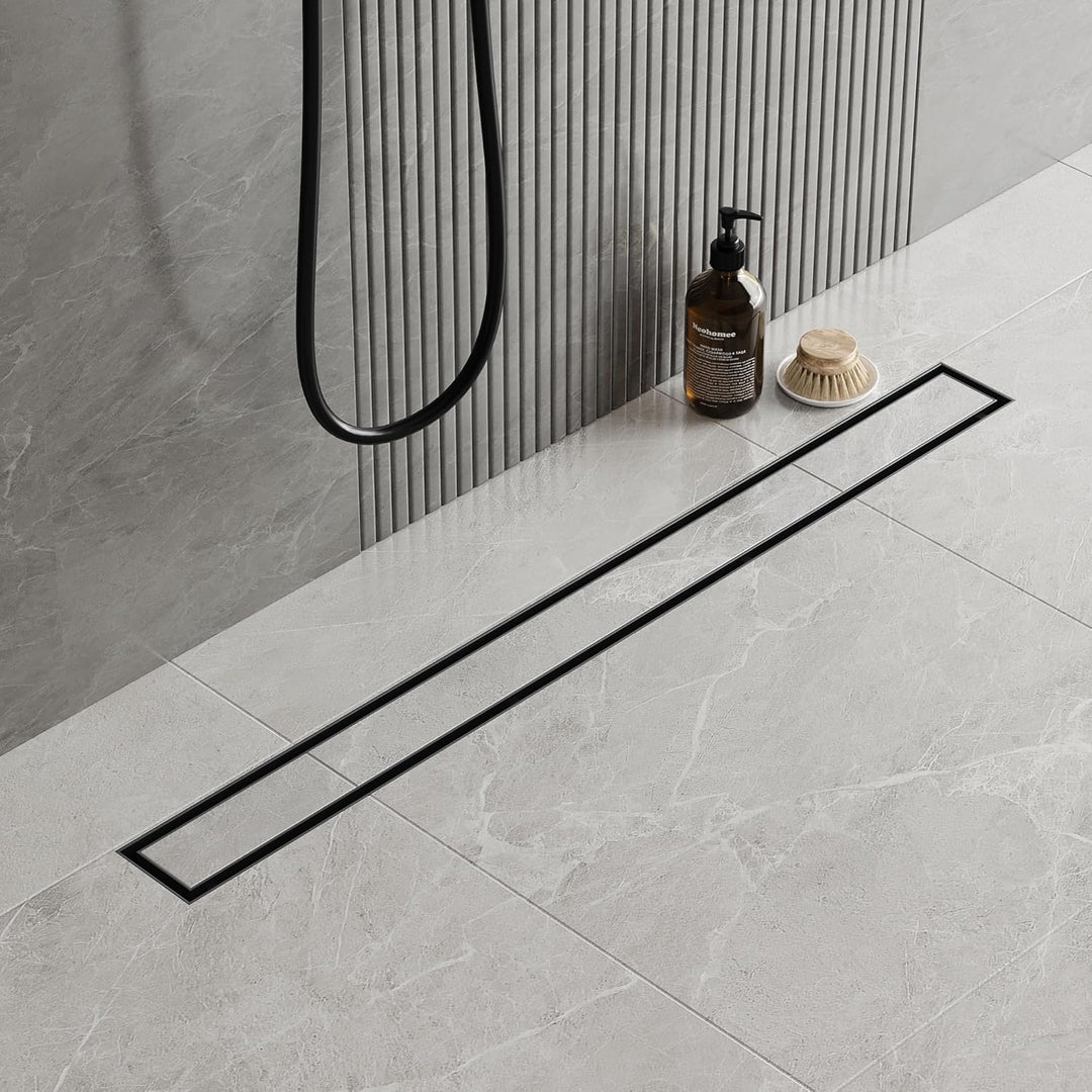 Neodrain Duschrinne 80cm Edelstahl Bodenablauf - 2 in 1 Duschablauf Flach Schwarz mit 360° Siphon, G