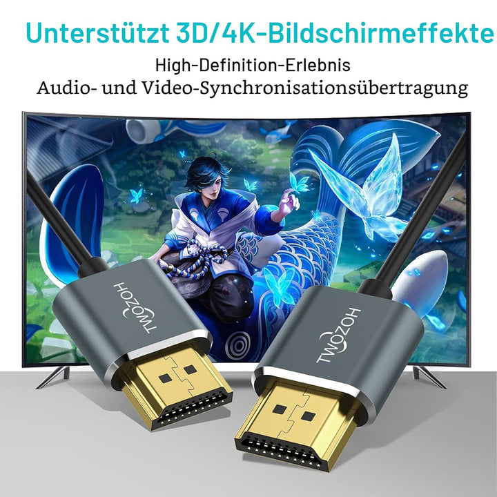 Twozoh Flexibles und Schlankes HDMI Kabel 10M 2 Stück, Ultradünnes HDMI Kabel unterstützt High Speed