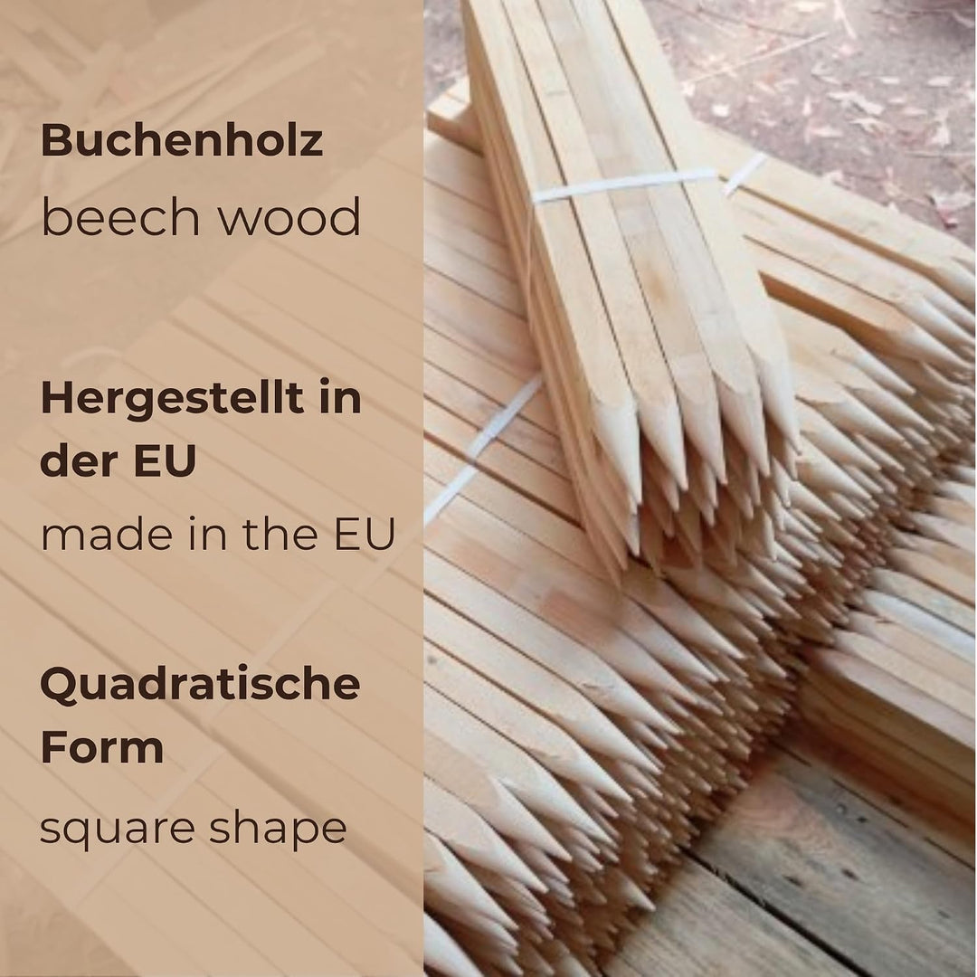 Holzpfähle Buchenholz Quadratisch 50 Stück - Längen 80 cm Holzpflöcke für Markierungen Robuste Spitz