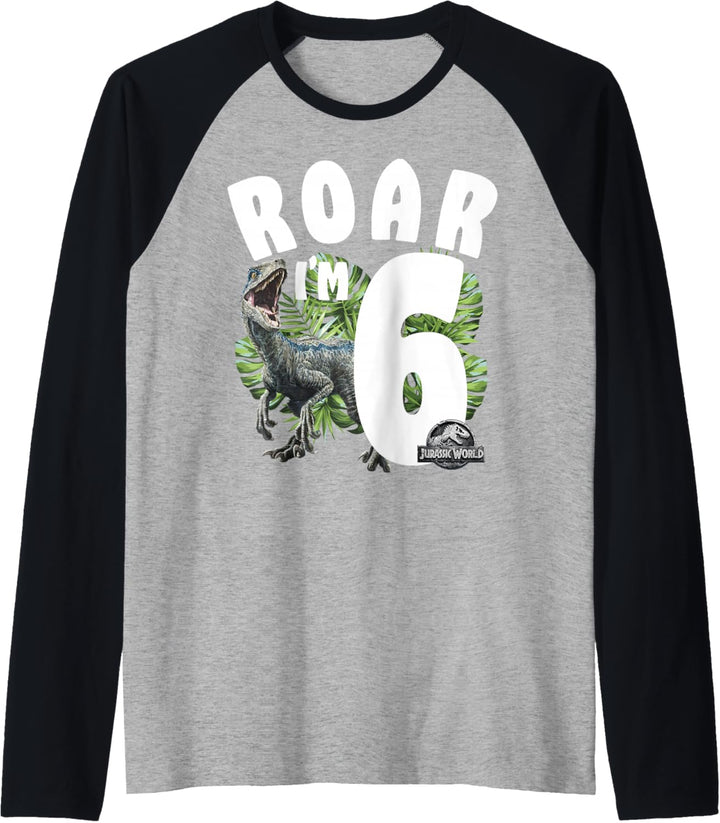 Jurassic World Birthday Raptor Roar I'm 6 Raglan