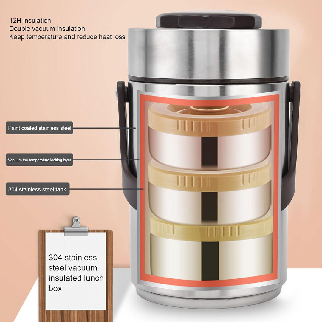 2.3L Thermobehälter für Essen, 3-lagig 304 Edelstahl Vakuum-isoliert Thermo Lunchbox, Essen Warmhalt