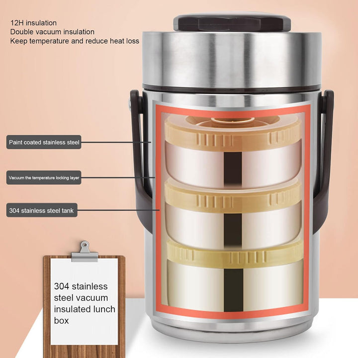 2.3L Thermobehälter für Essen, 3-lagig 304 Edelstahl Vakuum-isoliert Thermo Lunchbox, Essen Warmhalt