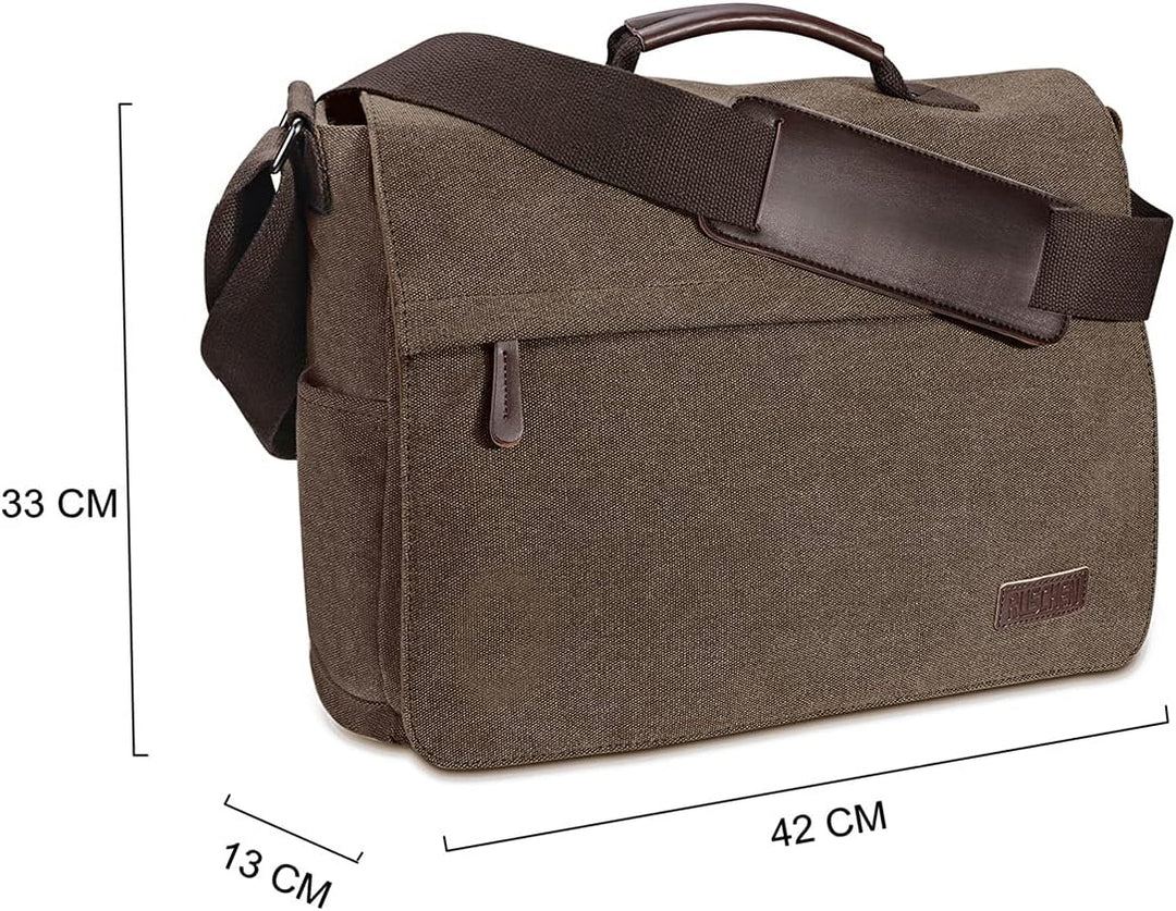 Ruschen Umhängetasche Herren aus Canvas, Herrentasche, Laptoptasche für 15,6 Zoll Laptop, Schulterta