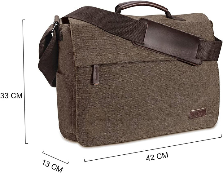 Ruschen Umhängetasche Herren aus Canvas, Herrentasche, Laptoptasche für 15,6 Zoll Laptop, Schulterta