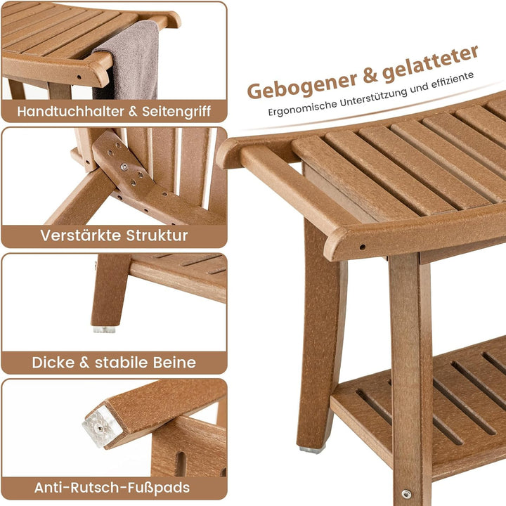 COSTWAY Duschbank Bad, Sitzbank mit Ablage, Badhocker 170 kg belastbar, Badezimmerbank Duschstuhl, D