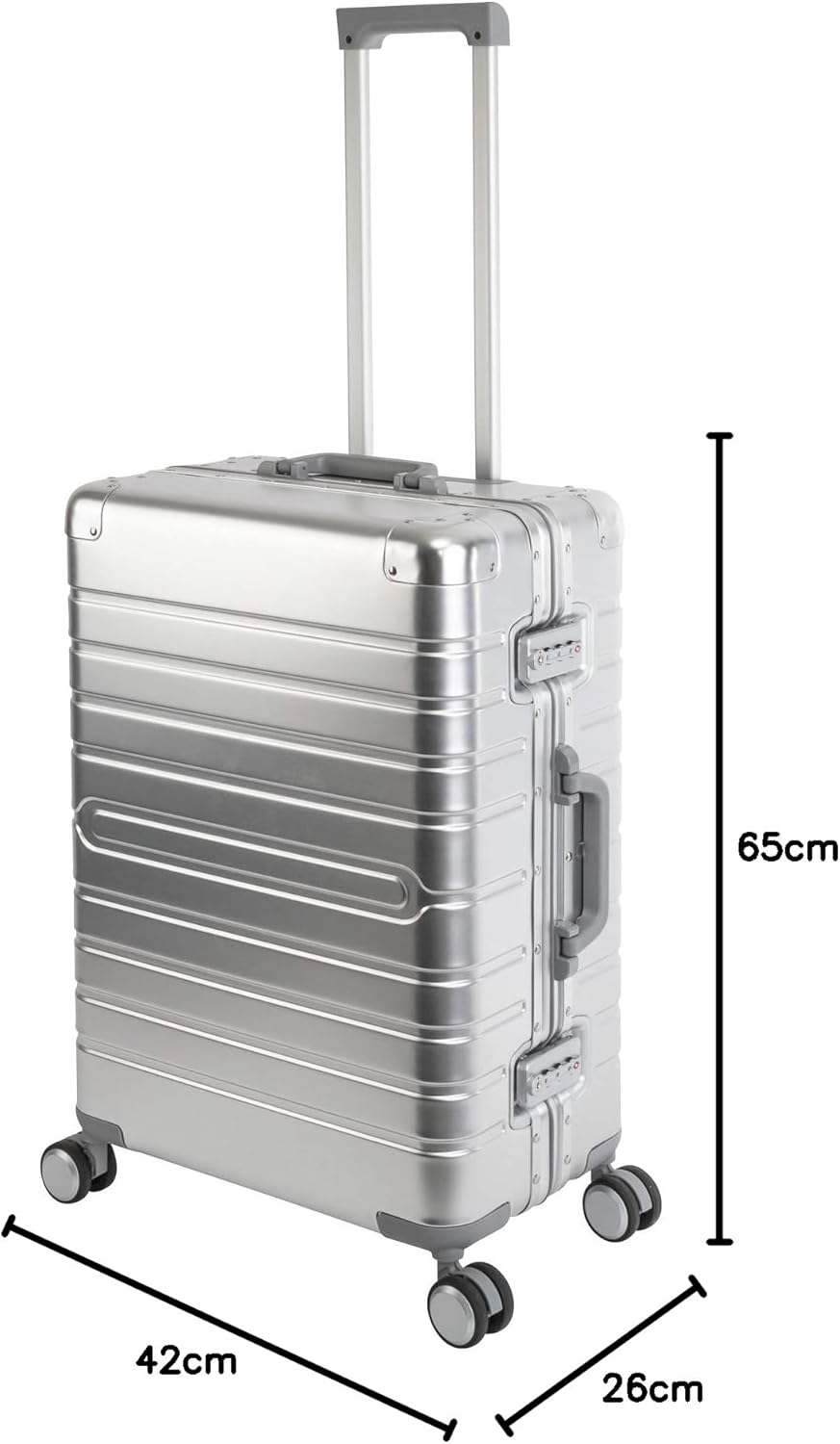 Travelhouse Oslo Alu Reisekoffer Silber M-65cm Hartschalenkoffer Reisetrolley Suitecase Trolley 2X T