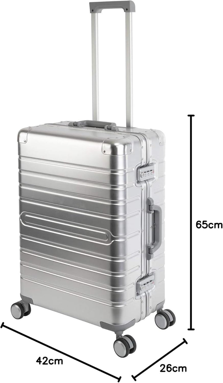 Travelhouse Oslo Alu Reisekoffer Silber M-65cm Hartschalenkoffer Reisetrolley Suitecase Trolley 2X T