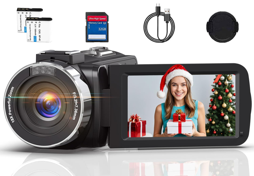 Videokamera 4K Camcorder HD 80MP IR-Nachtsicht Vlogging Kamera für YouTube, Webcam Camera mit 18-Fac
