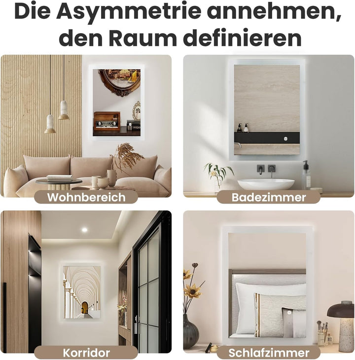Badezimmerspiegel, 60x100cm LED Badspiegel mit Beleuchtung, Wandspiegel mit Touch-Schalter Kaltweiss