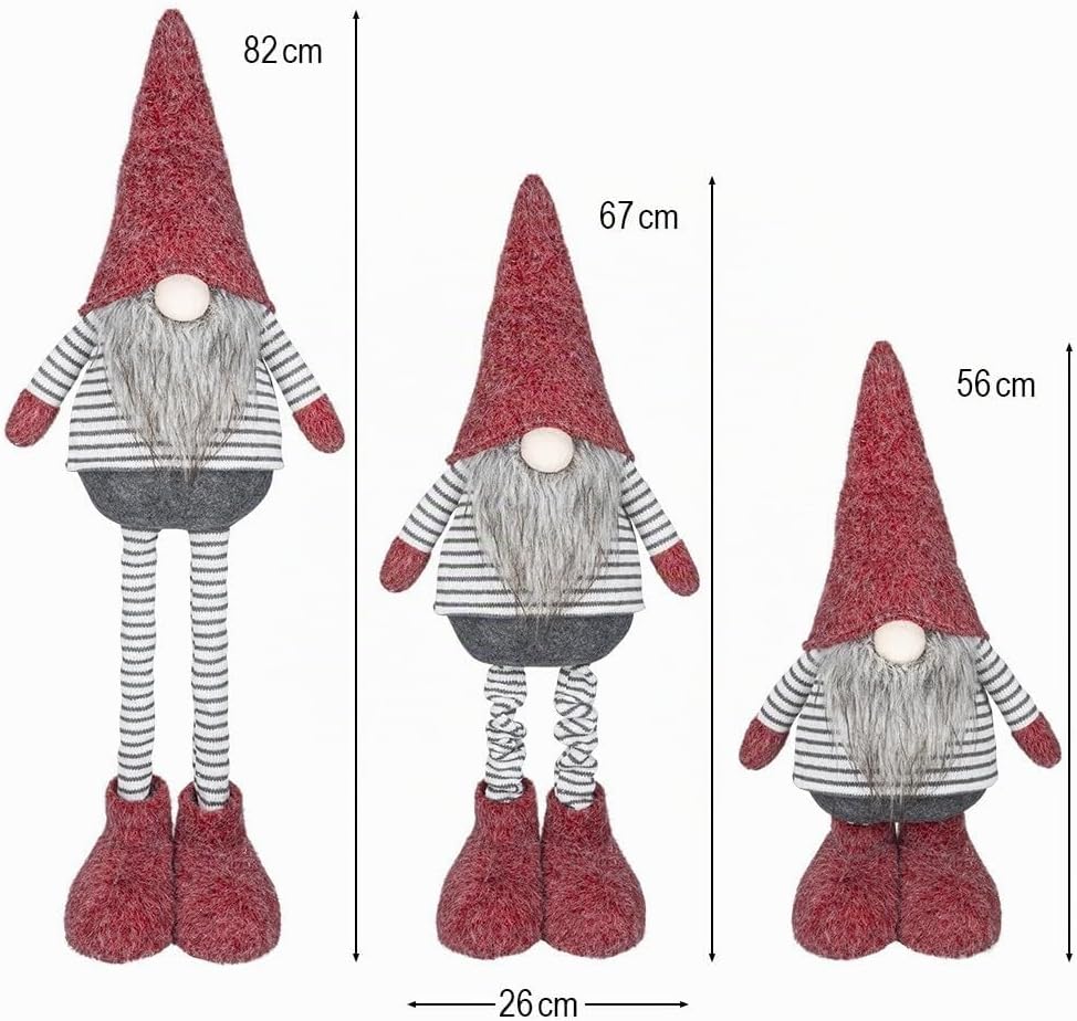 Ideen mit Herz | Deko-Wichtel mit Teleskopbeinen | Streifendesign | Masse: 26cm x 13cm x 56cm | Rot-