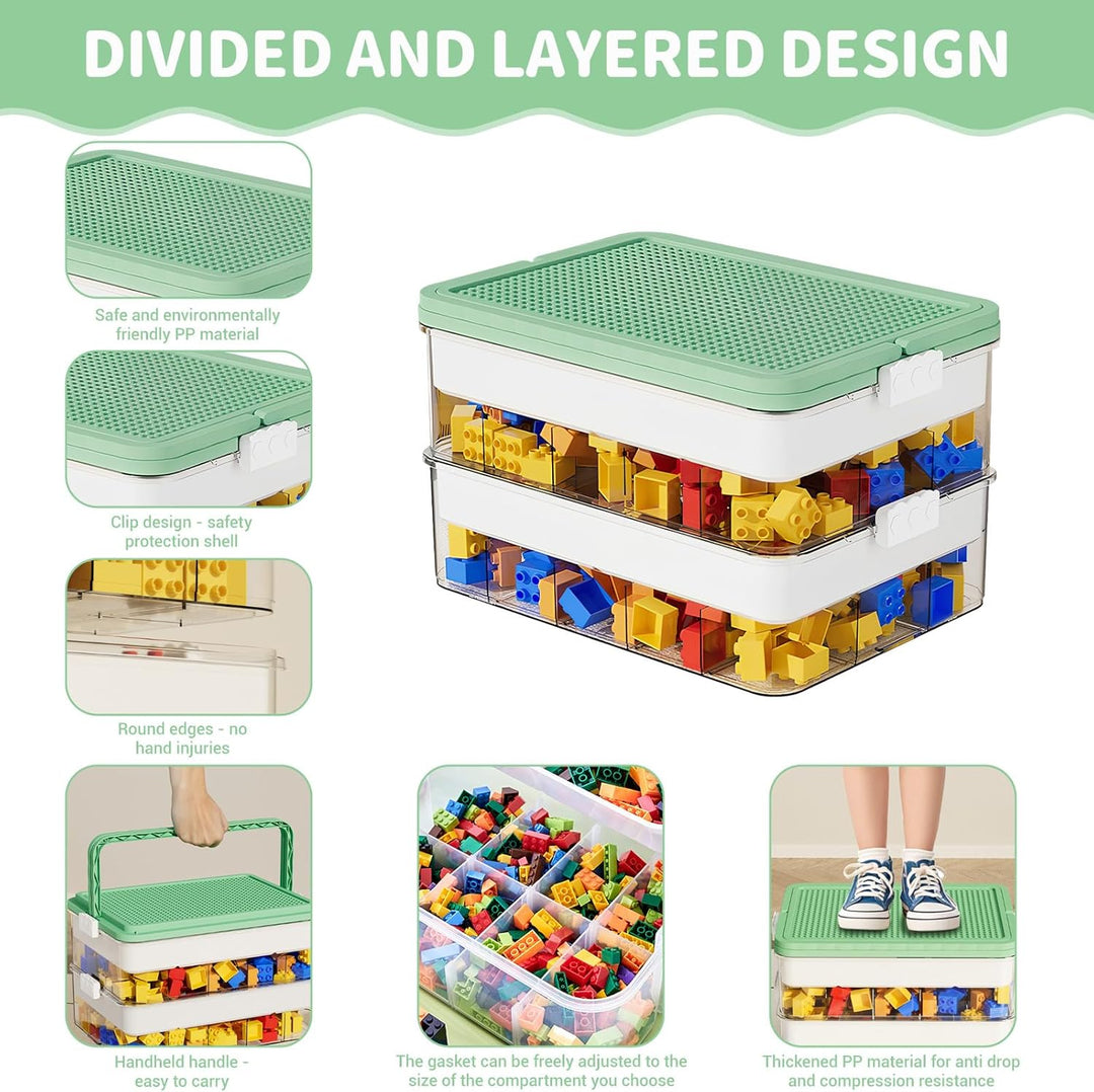 2 Stock Aufbewahrungsbox für Lego Bausteine Ablagefächer Stapelbar Kisten Spielzeug Aufbewahrung,Kun