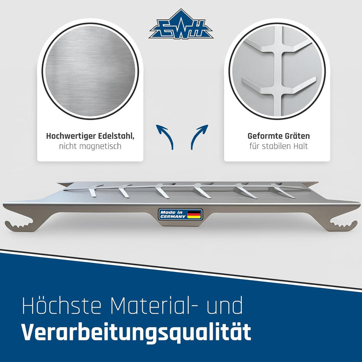 EWH Flammlachsbrett Edelstahl | Mit Wendegriff für müheloses 180° Drehen | Perfekter Halt durch gefo
