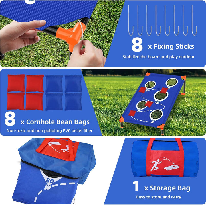 Tragbar Cornhole Spiel Outdoor Cornhole Säckchen mit PVC gerahmt und fünf Löchern zum Punkten für Ki