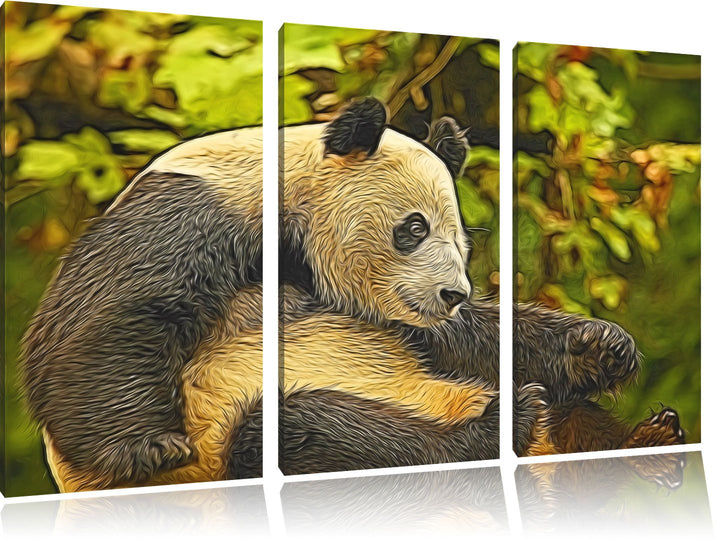 niedlicher Pandabär NewArt 3-Teiler Leinwandbild 120x80 Bild auf Leinwand, XXL riesige Bilder fertig