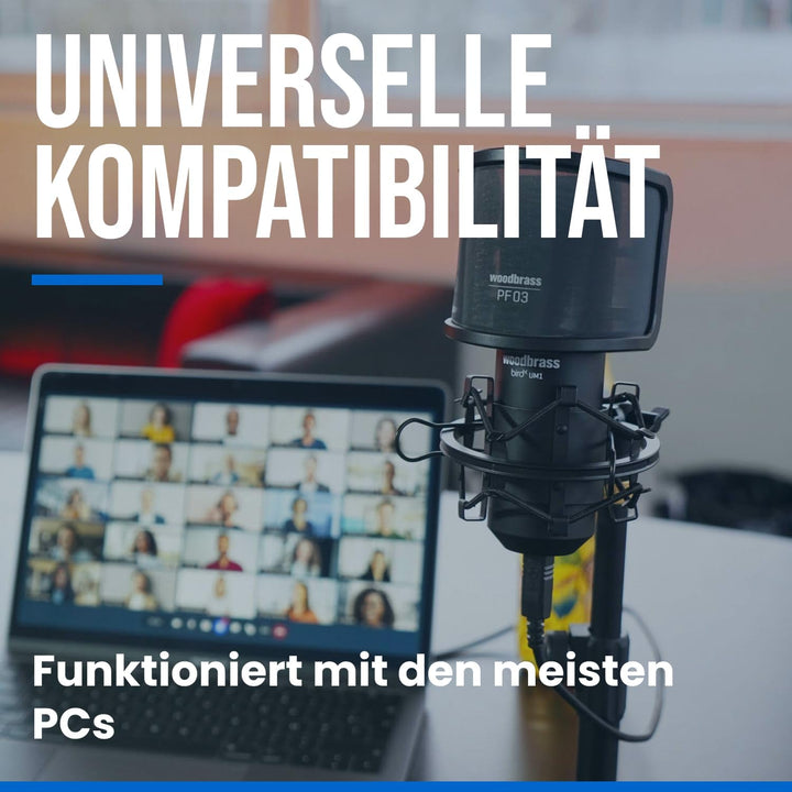 BIRD UM1 Schwarz - USB-Kondensatormikrofon mit Nierencharakteristik für PC und Mac für Broadcasting