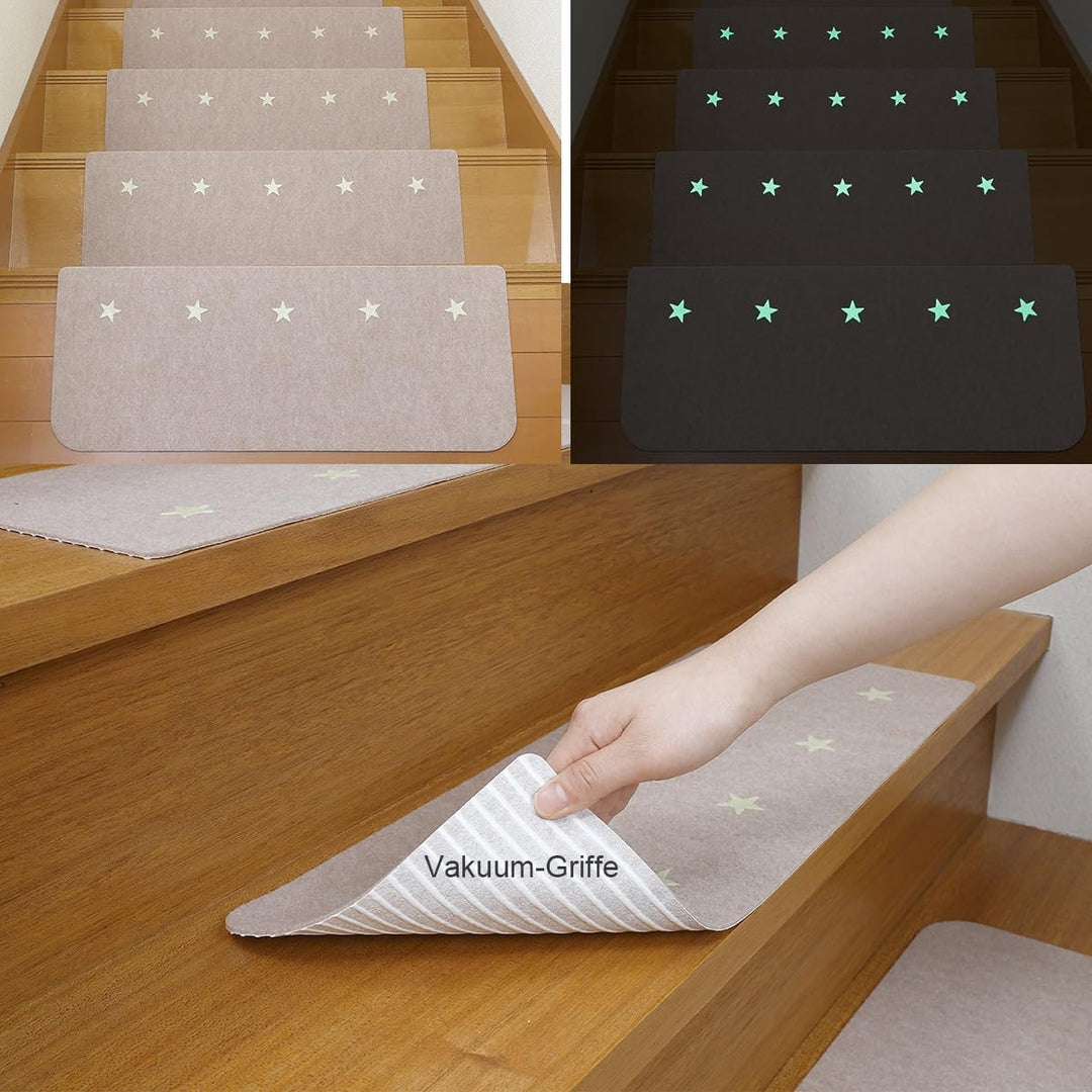 FuKuEn Beige Stufenmatten Leuchtend Waschbar Rutschmatte Treppenstufen Selbstklebend Stufenmatten Zu