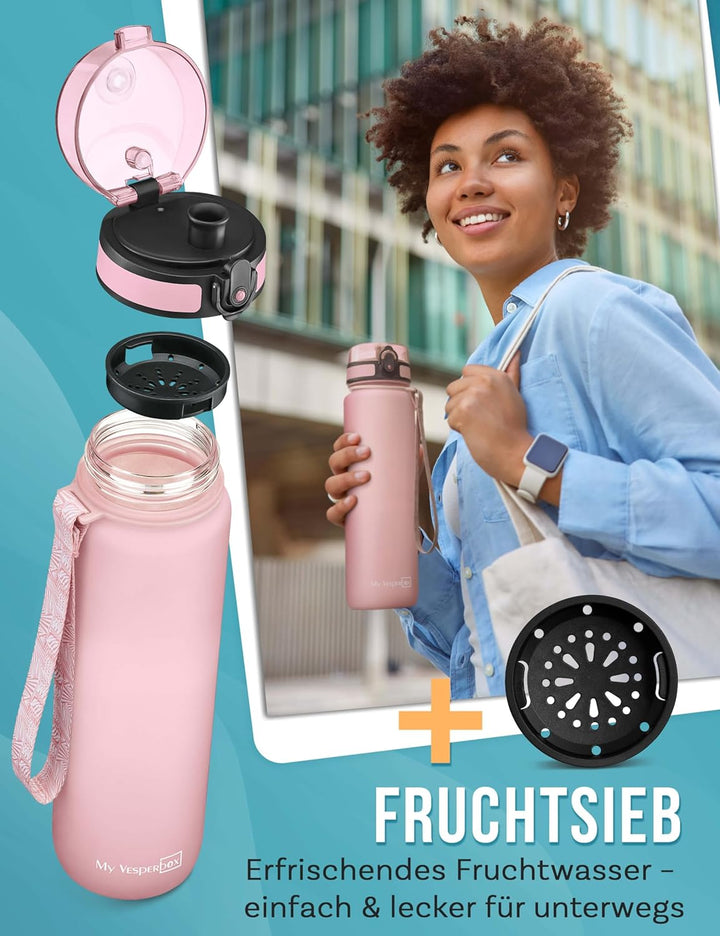 My Vesperbox® Trinkflasche Kinder [750ML] - Wasserflasche Kohlensäure Geeignet & Auslaufsicher - Wat