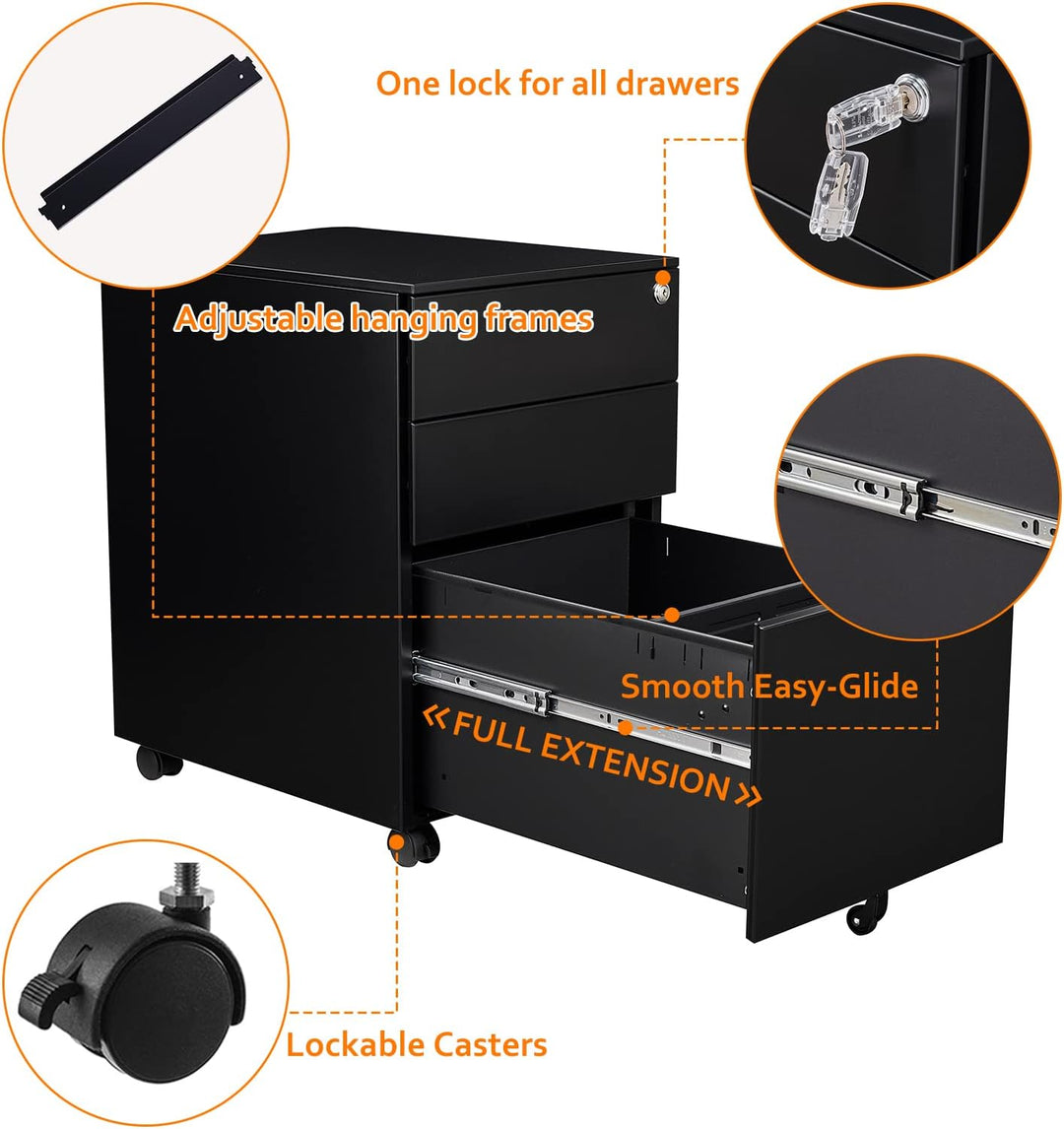 Sightlife Rollcontainer mit 3 Schubladen, Abschliessbar Schublade unter Schreibtisch Container Schre