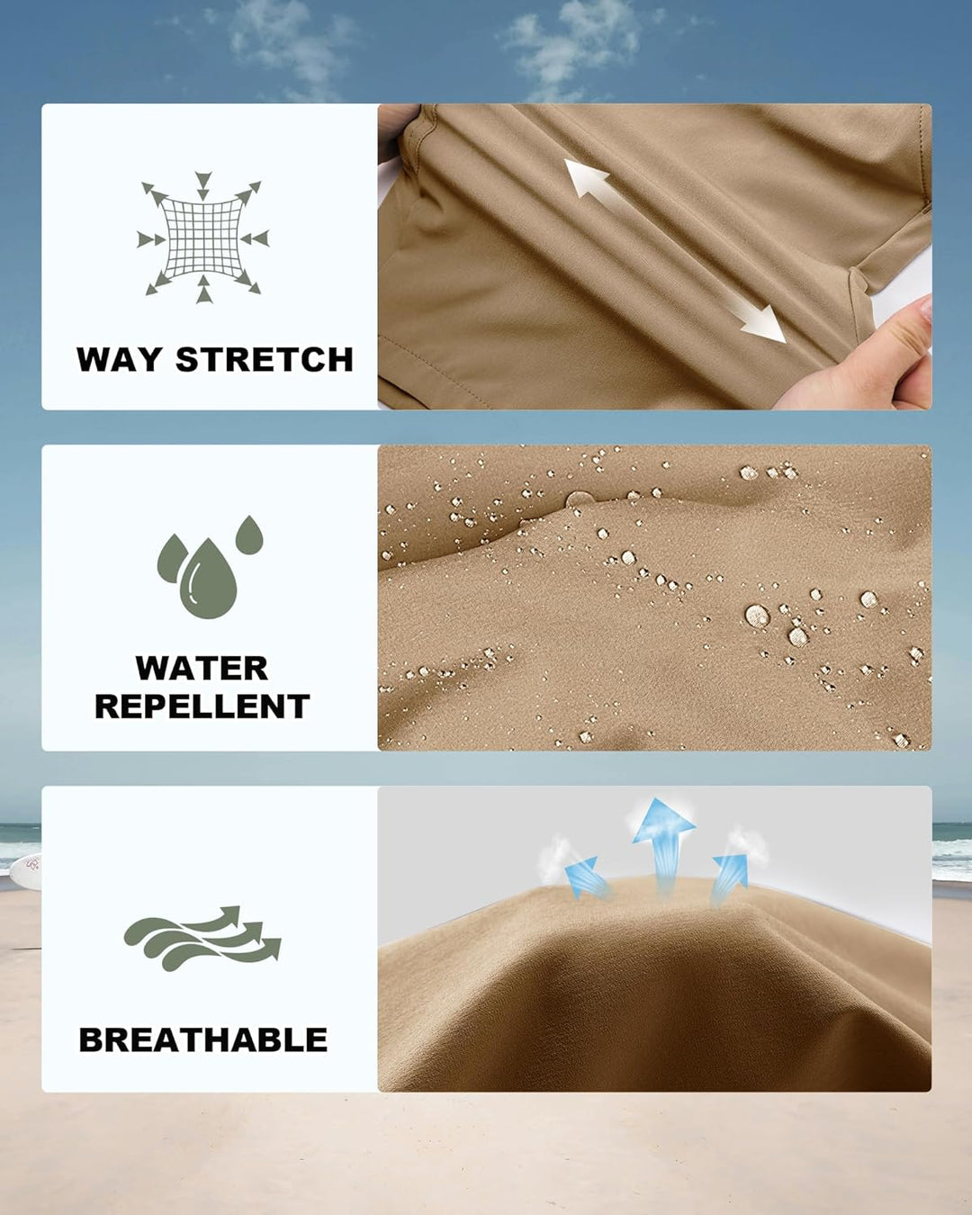 33,000ft Herren Golf Shorts Stretch Kurze Golfhosen Leichte Schnelltrocknende 11" Bermuda Shorts Kur