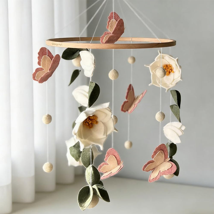 Baby Mobile Blumen & Schmetterlinge, Mobile fürs Babybett und Wickeltisch, Babyzimmer Deko mit Waldm