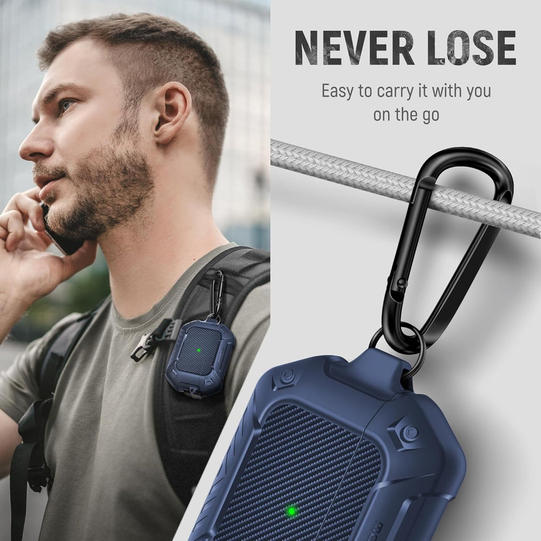 MOBOSI Schutzhülle für AirPods Pro 2. / 1. Generation, Secure Lock Clip Kohlefaser-Schutzhülle mit S