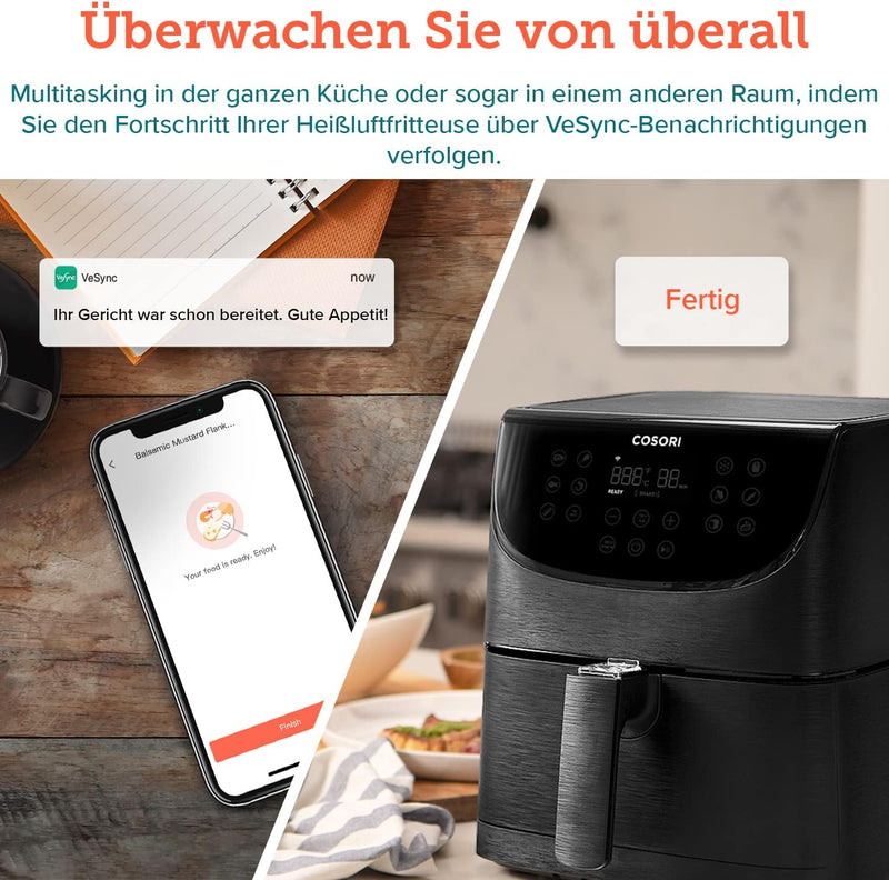 COSORI Smart WiFi Heissluftfritteuse 5,5L XXL mit APP-Steuerung, Ohne Öl, Heissluftfriteuse mit 13 P