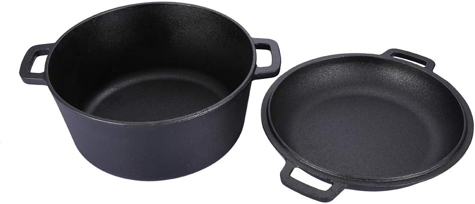 Holländischer Kochtopf aus Gusseisen, Dutch Oven, doppelt mit Griffen, 4,5 Liter, Kochtopf mit Decke