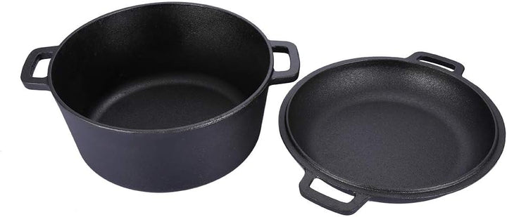 Holländischer Kochtopf aus Gusseisen, Dutch Oven, doppelt mit Griffen, 4,5 Liter, Kochtopf mit Decke