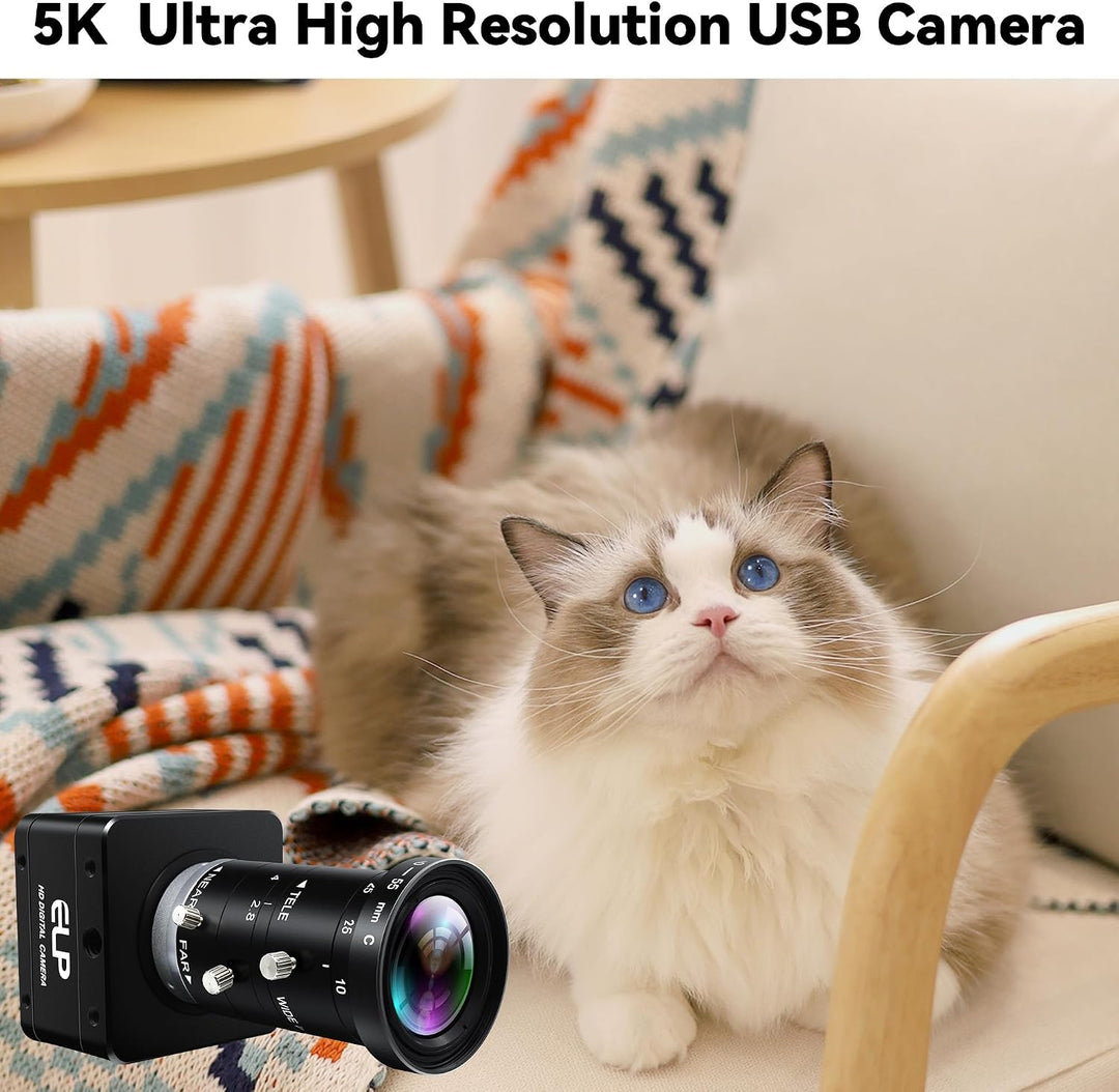 ELP 20MP 5K Ultra HD USB 3.0 Kamera, 5120 x 3840 27,5 fps Webcam mit hoher Bildrate, 10–55 mm 5-Fach