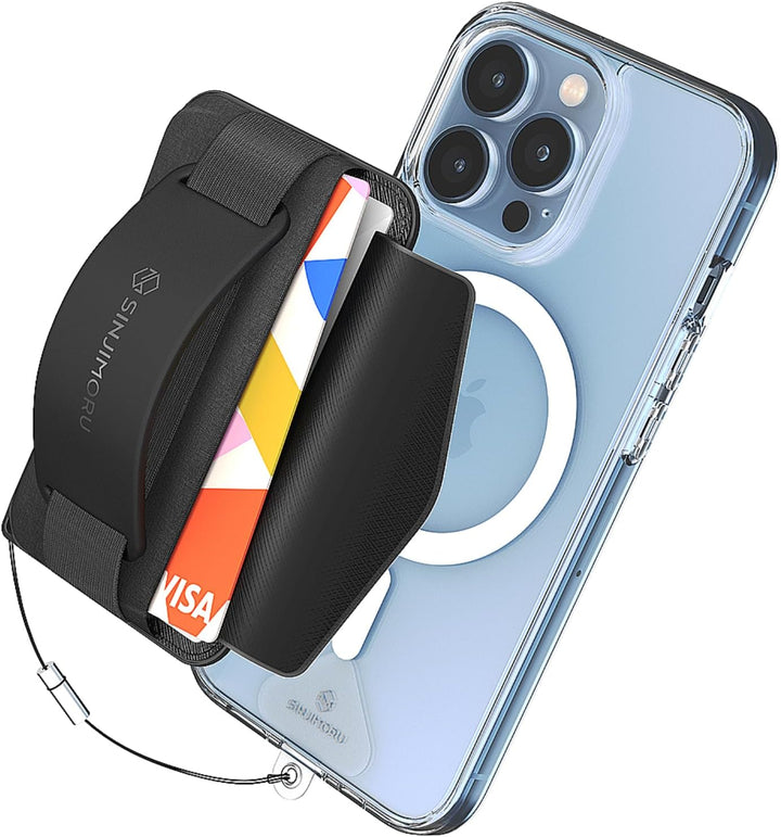 Sinjimoru Rutschfester Magnetischer Handy Kartenhalter mit Fingergriff, Kreditkartenetui kompatibel