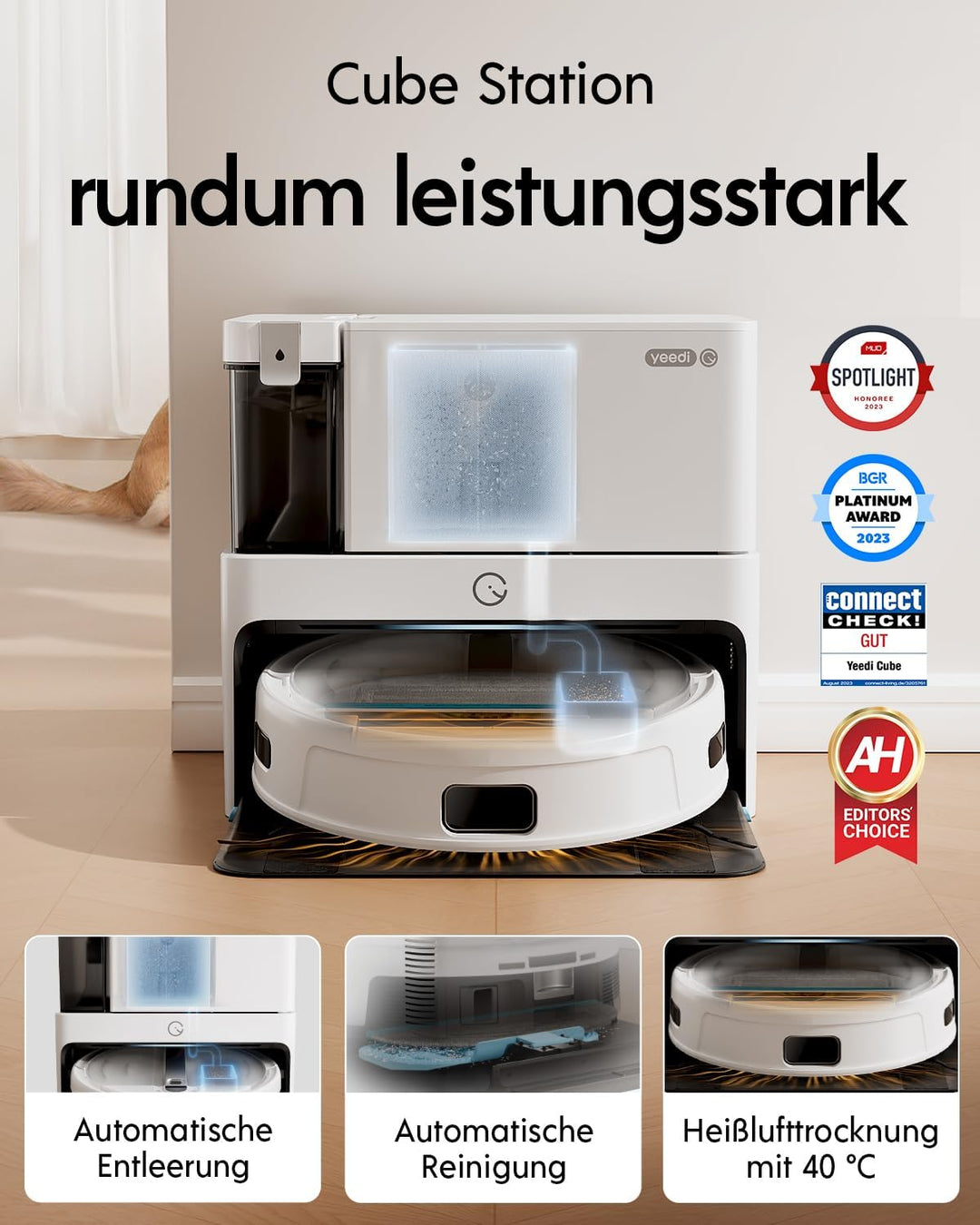 yeedi Cube Saugroboter mit Wischfunktion Absaugstation Selbstwaschend/Selbsttrocknend/Selbstentleere
