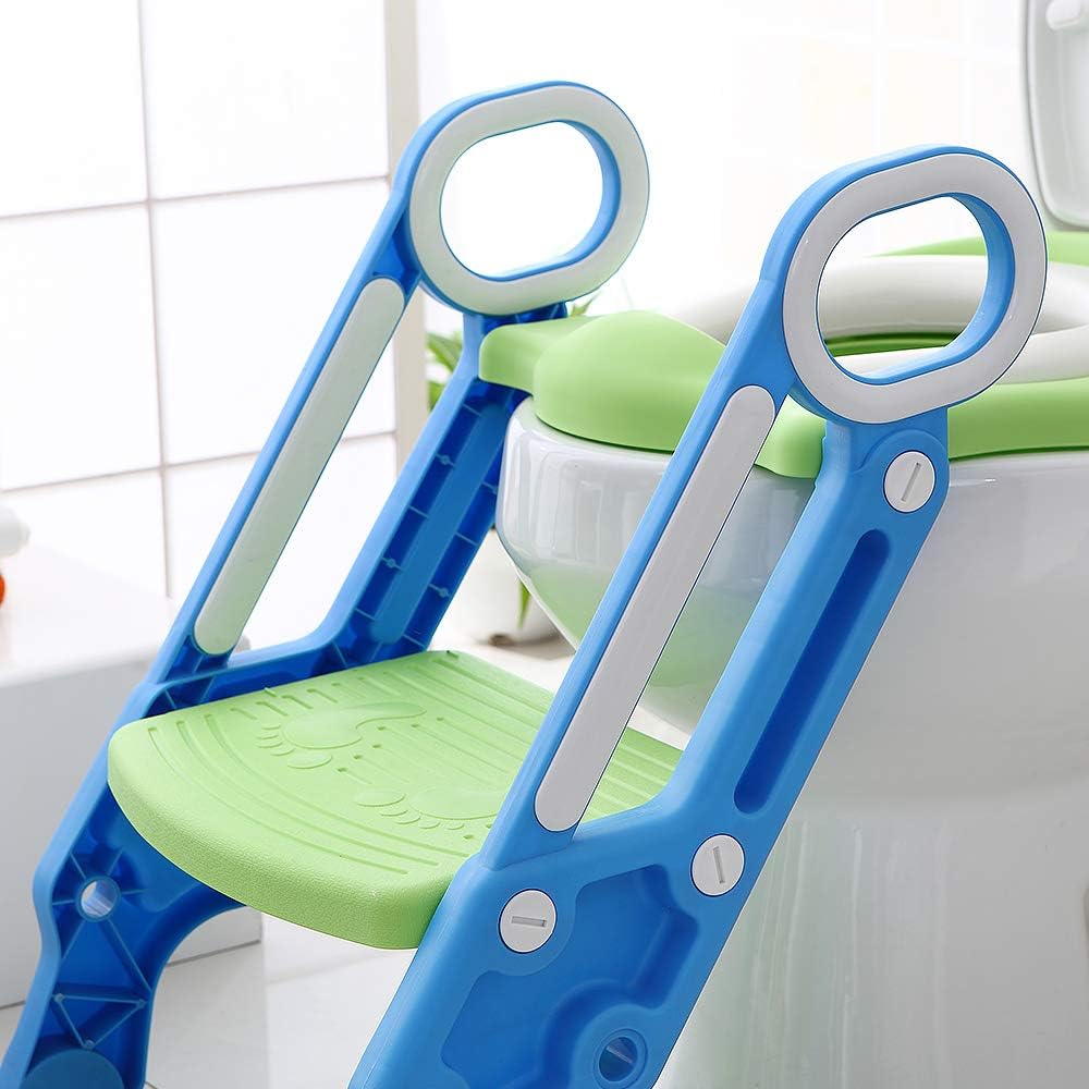 Toilettensitz für Kinder Mit Gepolstertem Sitz,Toilettensitz Toilettentrainer mit Treppe Stabilen Ru
