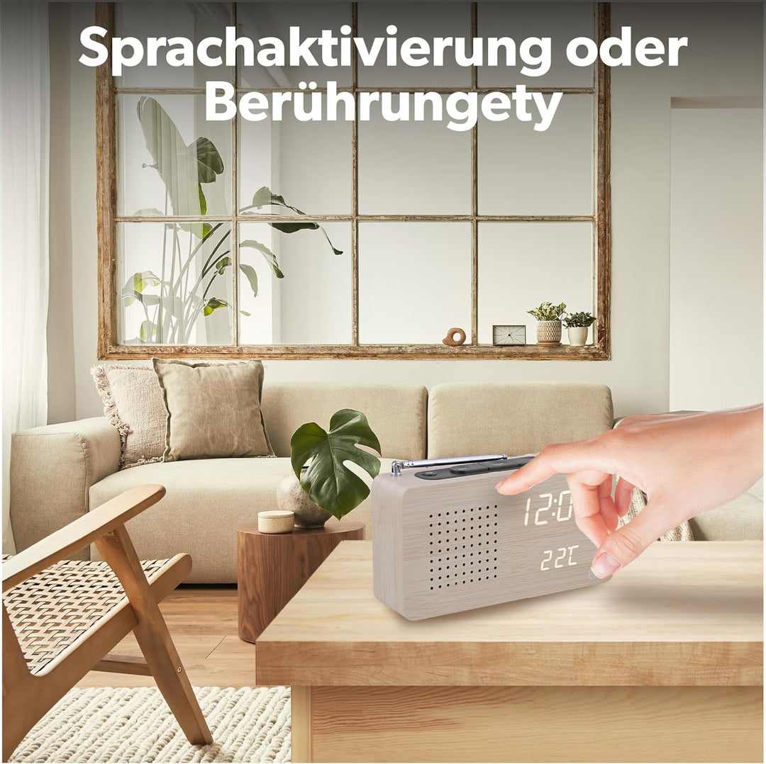 T'nB Woody Digitaler Radiowecker, 1 programmierbarer Alarm, FM-Radio mit automatischem Scan, Tempera