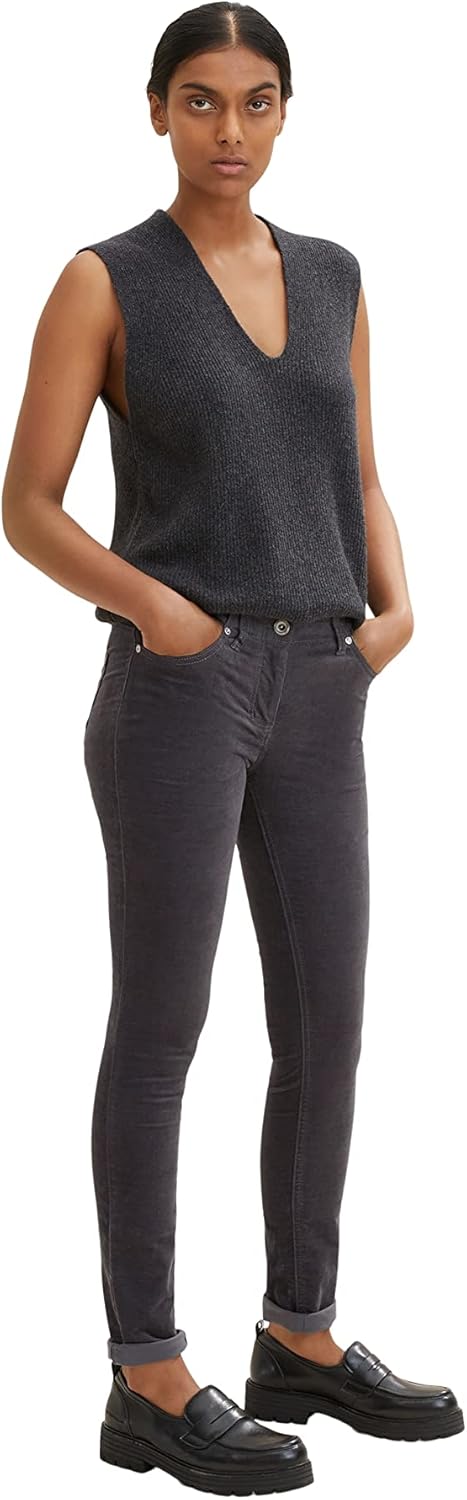 TOM TAILOR Damen Alexa Slim Samthose 34W / 32L 15417 - Evident Anthracite, 34W / 32L 15417 - Evident
