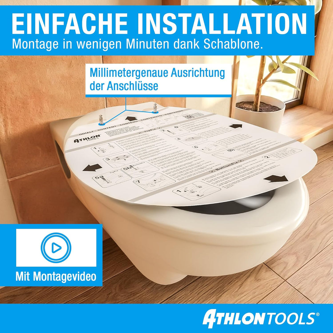 ATHLON TOOLS Toilettendeckel mit Absenkautomatik O-Form – Duroplast WC Sitz, Soft-Close & Quick-Rele