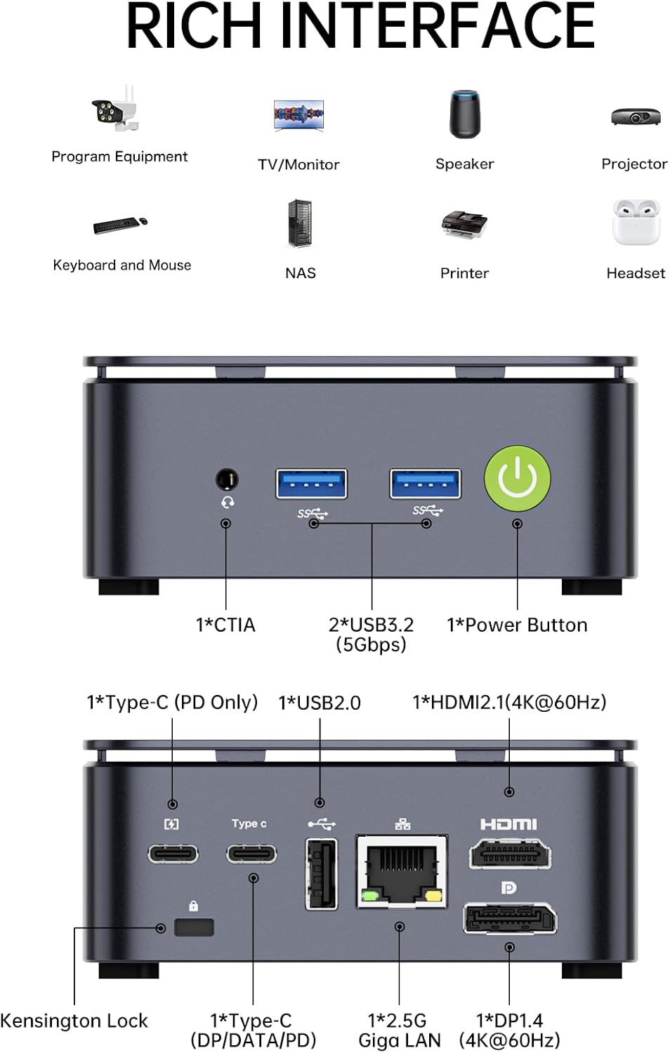 GMKtec Mini PC mit 11 Pro Intel Alder Lake N100 Prozessor (3.4GHz) 16GB DDR4 RAM 1TB PCIe 3.0 M.2 SS