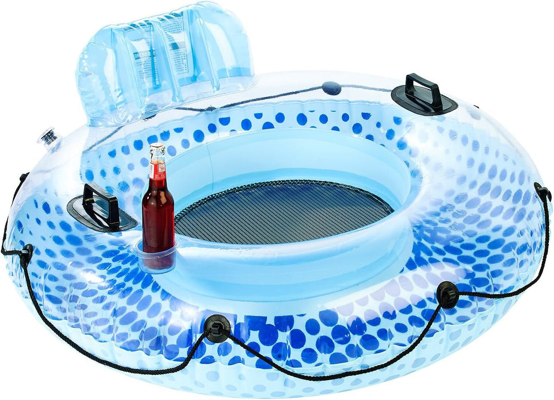 infactory Schwimmsessel: Aufblasbarer Schwimmring mit Rückenlehne und Getränkehalter (Schwimmreifen,