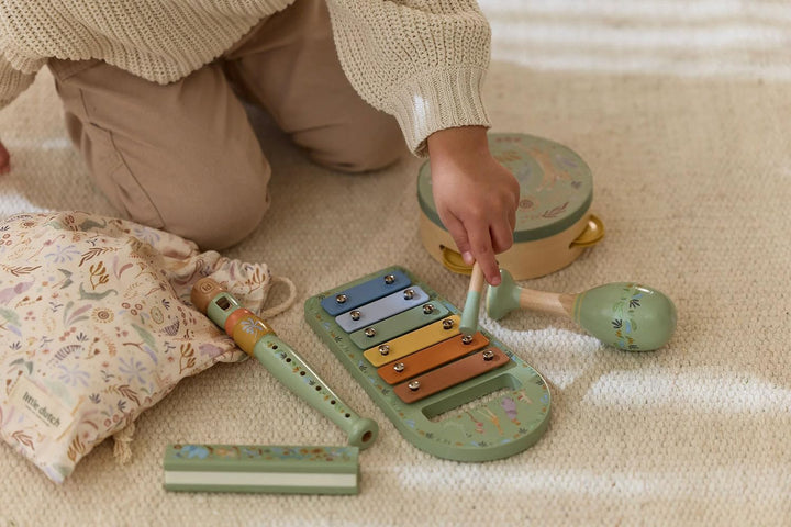 Little Dutch Kinder Musikinstrumente Set - Holz Instrumente Musik Set - mit Tamburin, Xylophon, Rass