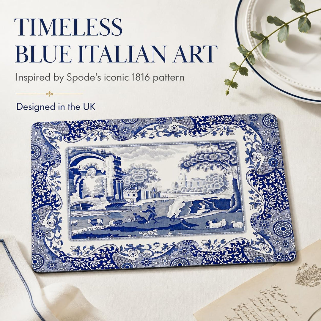 Blue Italian Placemats, Wood, Blue and White, 40.1 x 29 x 0.58 cm