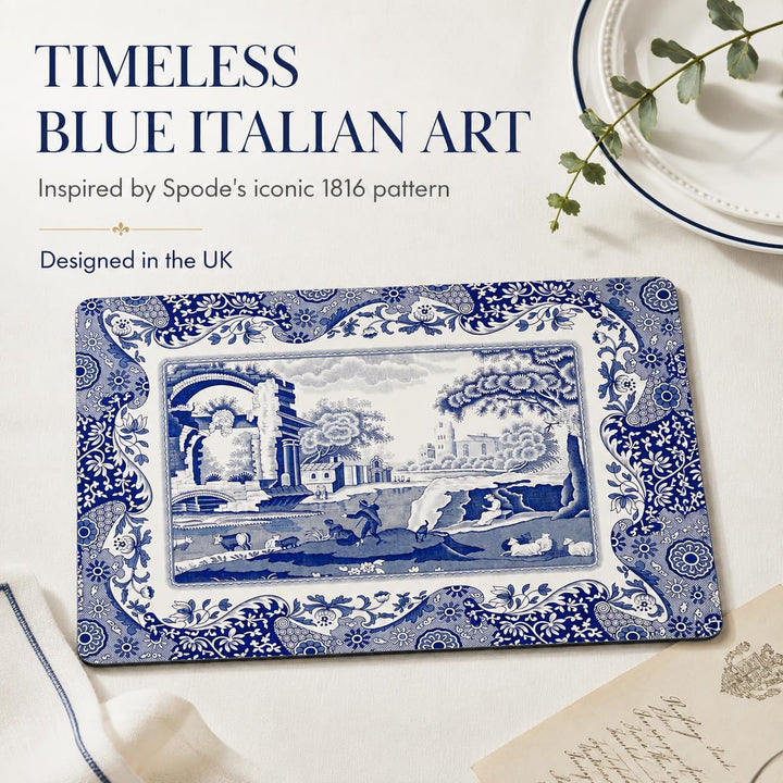 Blue Italian Placemats, Wood, Blue and White, 40.1 x 29 x 0.58 cm