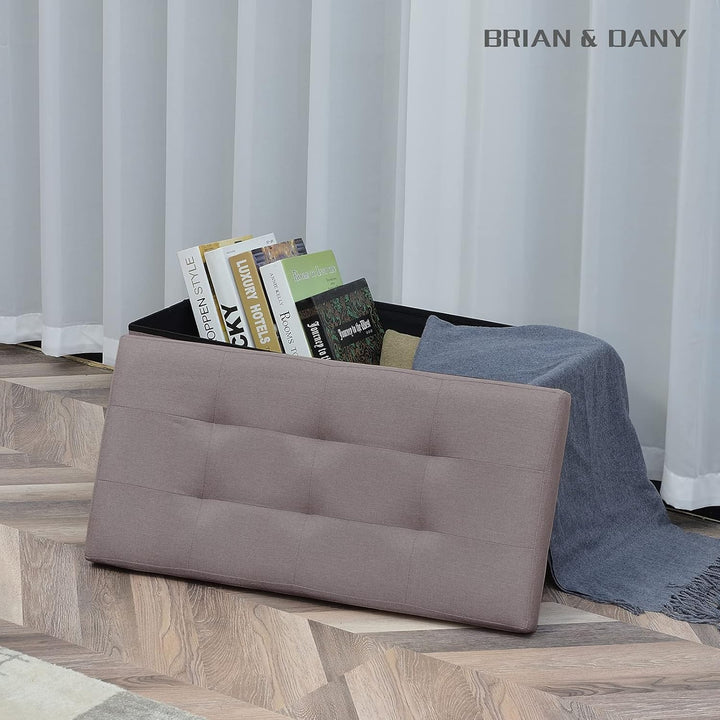 BRIAN & DANY Faltbarer sitzhocker Leinen Sitzbank mit Stauraum, Braun, 76 x 38 x 38cm, Braun