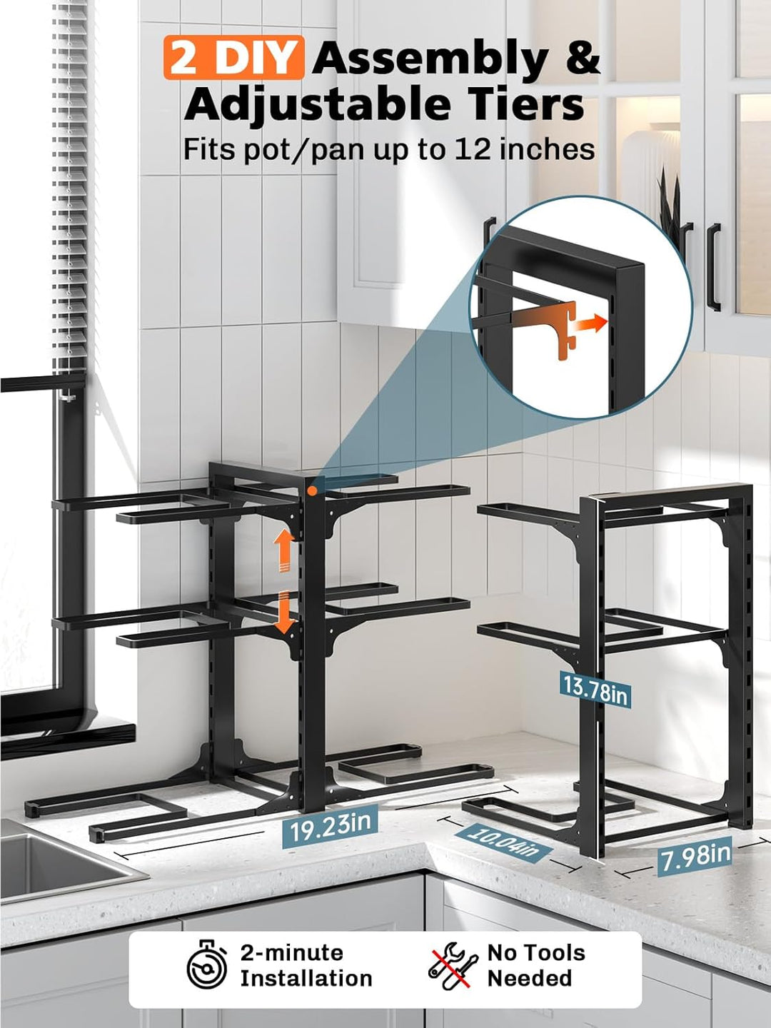 MUDEELA Topf- und Pfannen-Organizer, vertikal 35 cm hoch, 6 verstellbare Ebenen, robuster Küchenschr