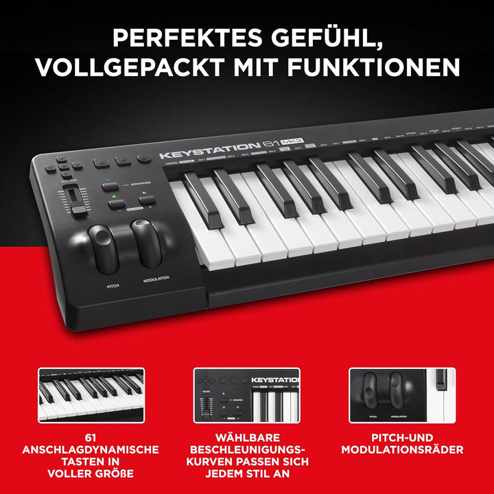 M-Audio Keystation 61 MKIII - Kompakter 61-Tasten MIDI Keyboard Controller mit zuweisbaren Reglern,