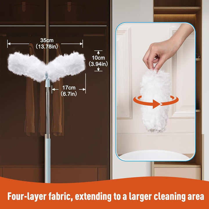 CLEANHOME Doppelseitiger Staubwedel Teleskop,Maximal 190 cm langer Edelstahlgriff,12 Tücher Verdickt