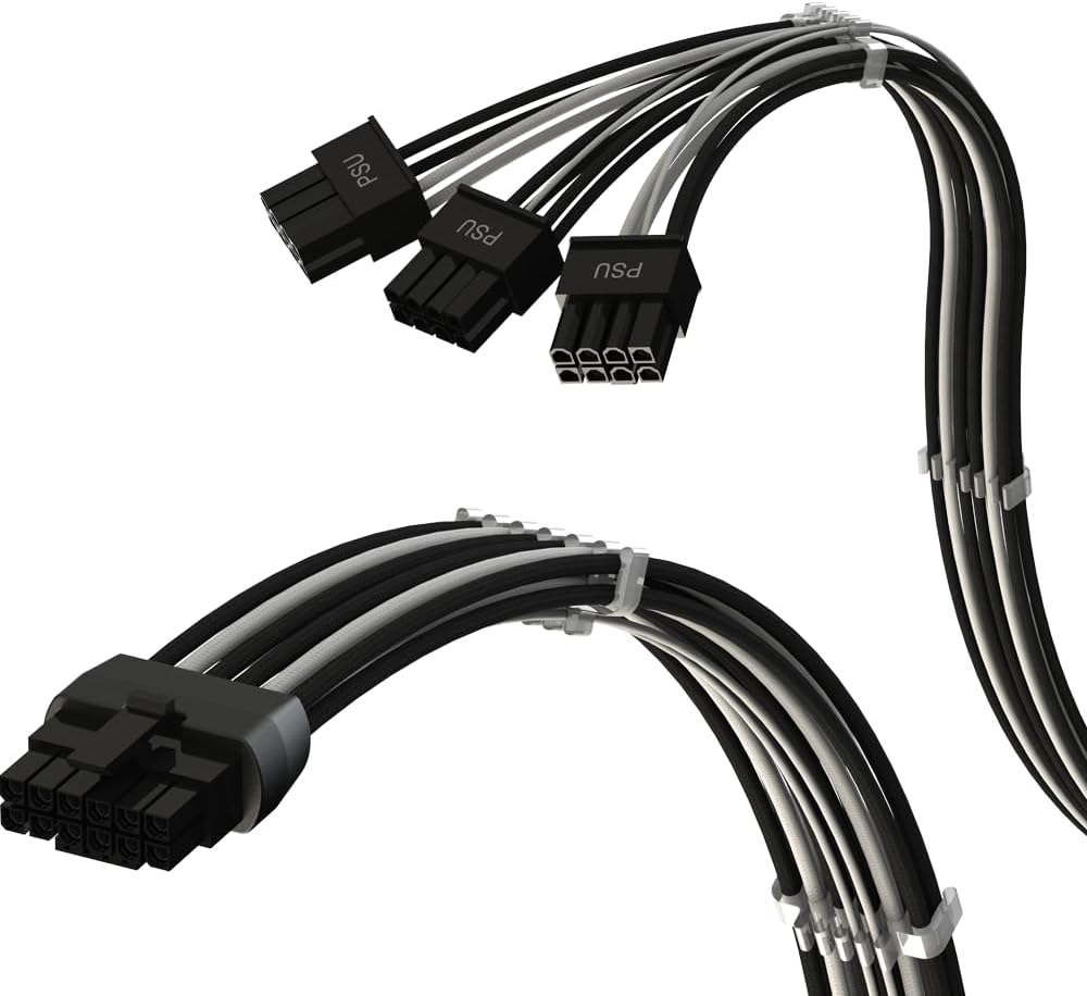 LINKUP - AVA PCIE 5.0 Geformtes & Gelötetes 16Pin (12+4) zu 3x8Pin | 16AWG Umhüllt | Kompatibel mit