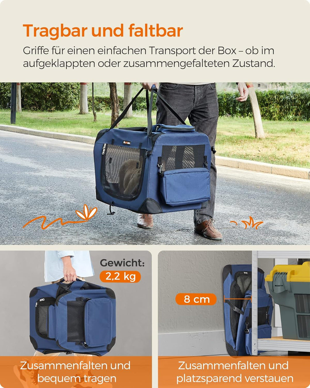 Feandrea Hundebox faltbar, Transportbox Hund, S, Hundetasche, Oxford-Gewebe, Netzstoff, atmungsaktiv