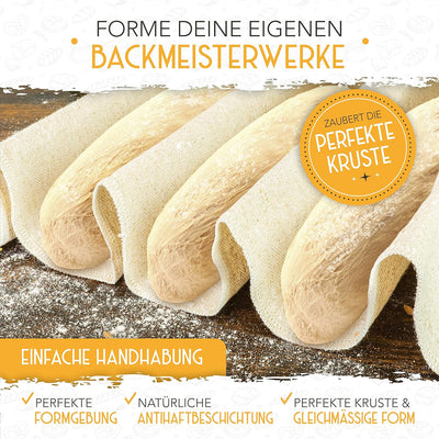 KRUSTENZAUBER Bäckerleinen und Bäckermesser Set - 2x Leinentuch 75x45cm + 2x Teigmesser - Brot Backe