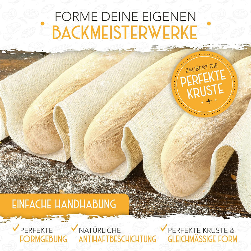 KRUSTENZAUBER Bäckerleinen und Bäckermesser Set - 2x Leinentuch 75x45cm + 2x Teigmesser - Brot Backe
